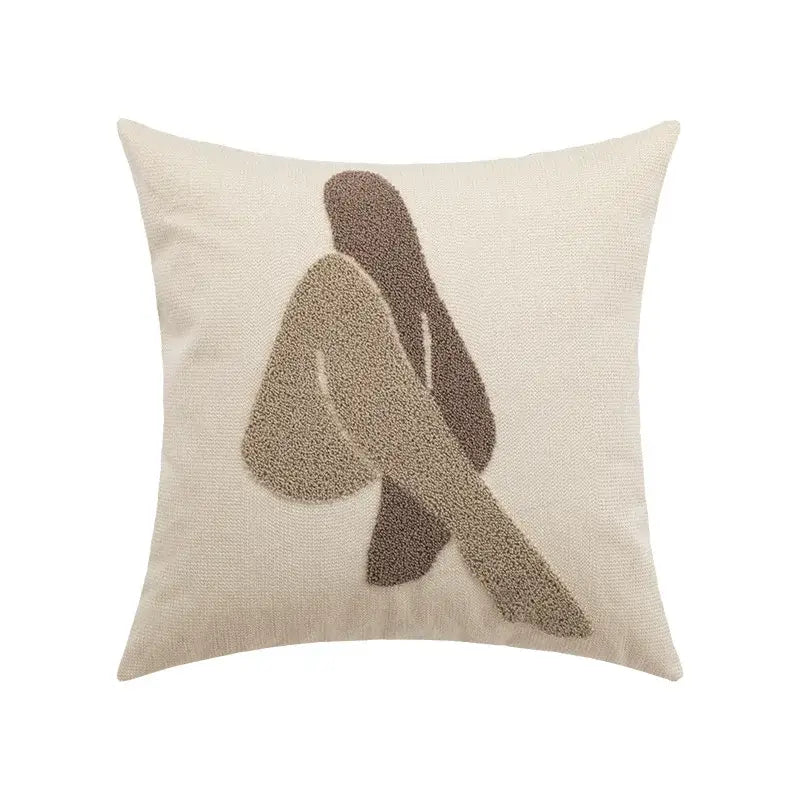Beige cushion cover with abstract embroidered figure in brown and tan tones decorbites embroidered cotton cushion