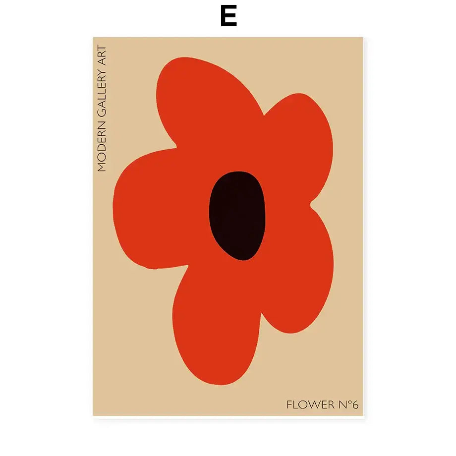 Decorbites™ abstract flowers wall art print canvas decor featuring a minimalist red flower with bold orange petals on beige