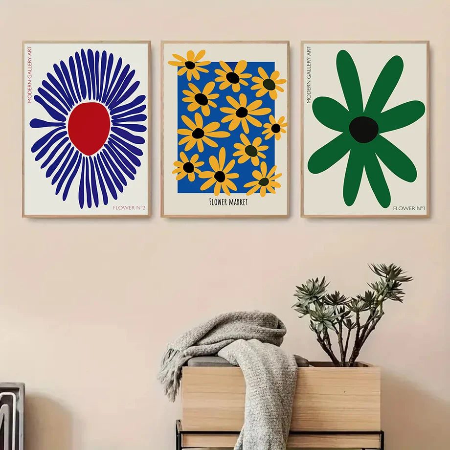 Abstract Flowers Wall Art Print Canvas Decor - Posters