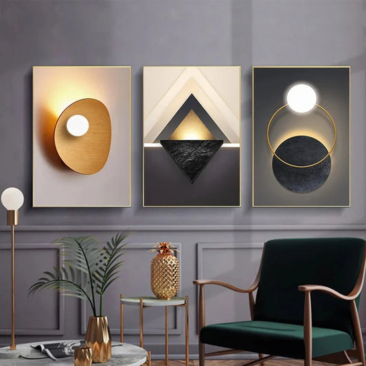 Abstract Geometric 3-Piece Luxury Canvas Wall Art - ZSH0249-3pcs / 30X40cm - Posters