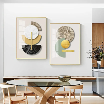 Decorbites™ abstract geometric canvas art set featuring modern gold black white marble and muted green tones in minimalist frames