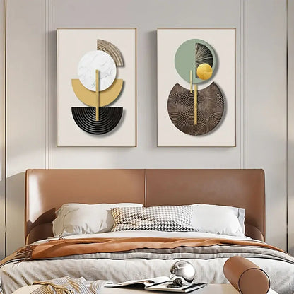 DecorBites™ abstract geometric canvas art set featuring two modern pieces with layered marble, gold, and black tones