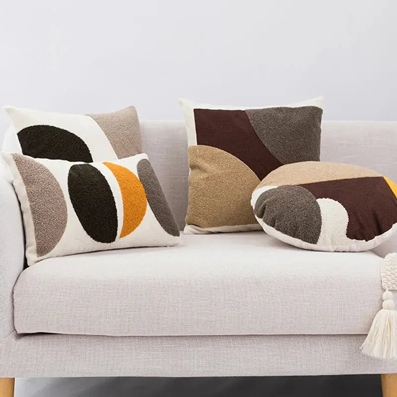 Set of three decorbites abstract handmade cushion covers with textured patchwork in earthy tones for living room decor