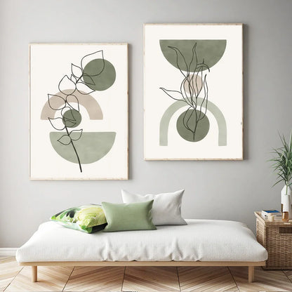 Abstract Geometric Leaf Canvas Wall Art - Posters