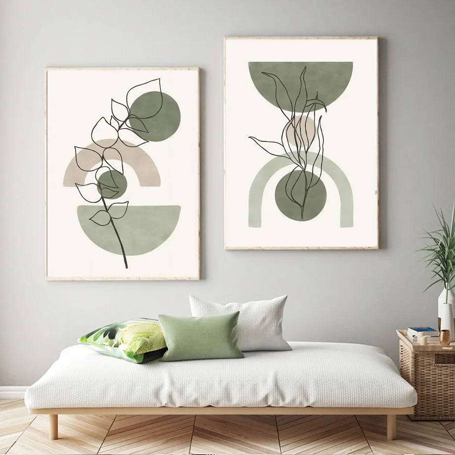 Abstract Geometric Leaves Canvas Wall Art - Posters