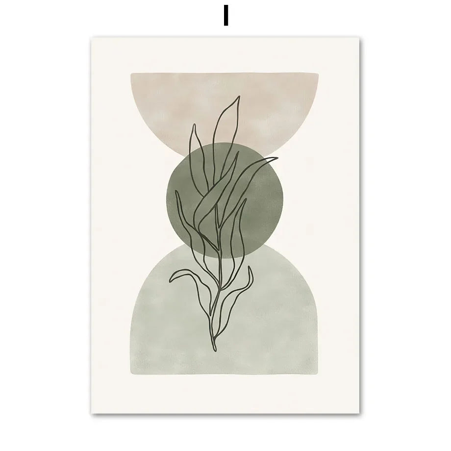 Abstract Geometric Leaves Canvas Wall Art - Posters