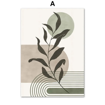Abstract Geometric Leaves Canvas Wall Art - A / 40X60cm No Frame - Posters