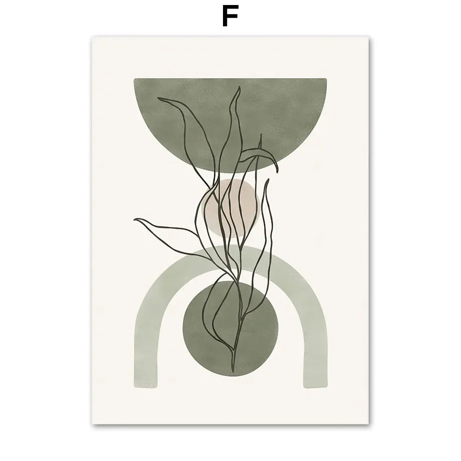 Abstract Geometric Leaves Vintage Boho Canvas Wall Art - Posters