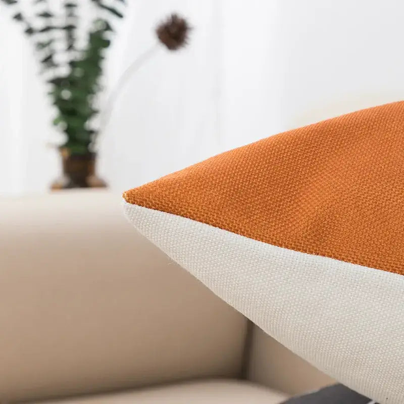 Orange and white linen pillow cover with textured weave for decorbites abstract geometric print living room decor