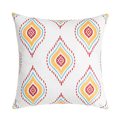 White throw pillow with vibrant yellow red and teal diamond pattern decorbites abstract geometric printed cushion cover