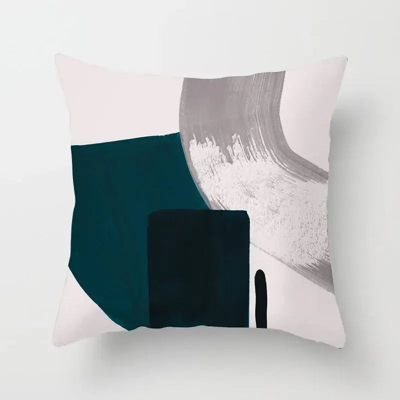A modern abstract pillow cover with bold teal black and gray geometric stitch print for living room decorbites decor