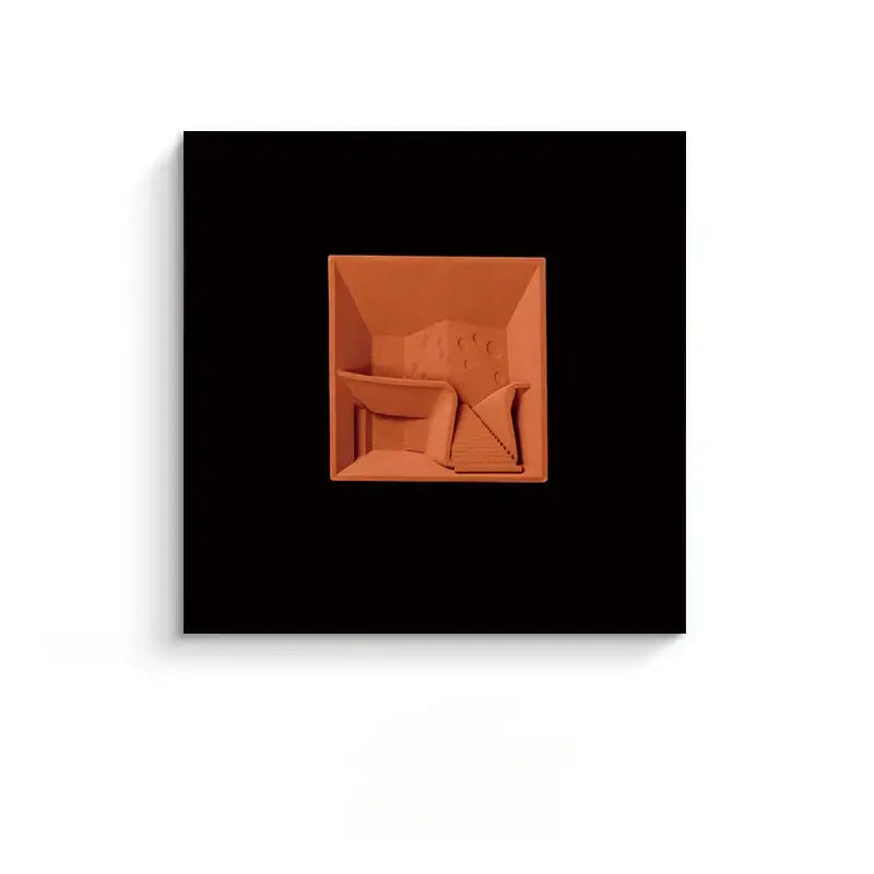 Terracotta-colored square ceramic abstract geometric wall decoration with textured surfaces for living room decorbites abstract geometric art