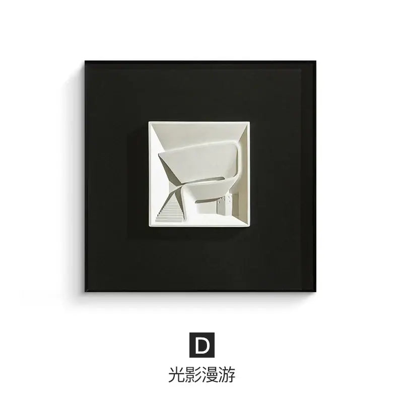 White geometric wall decoration in a black frame from decorbites abstract geometric living room art pieces