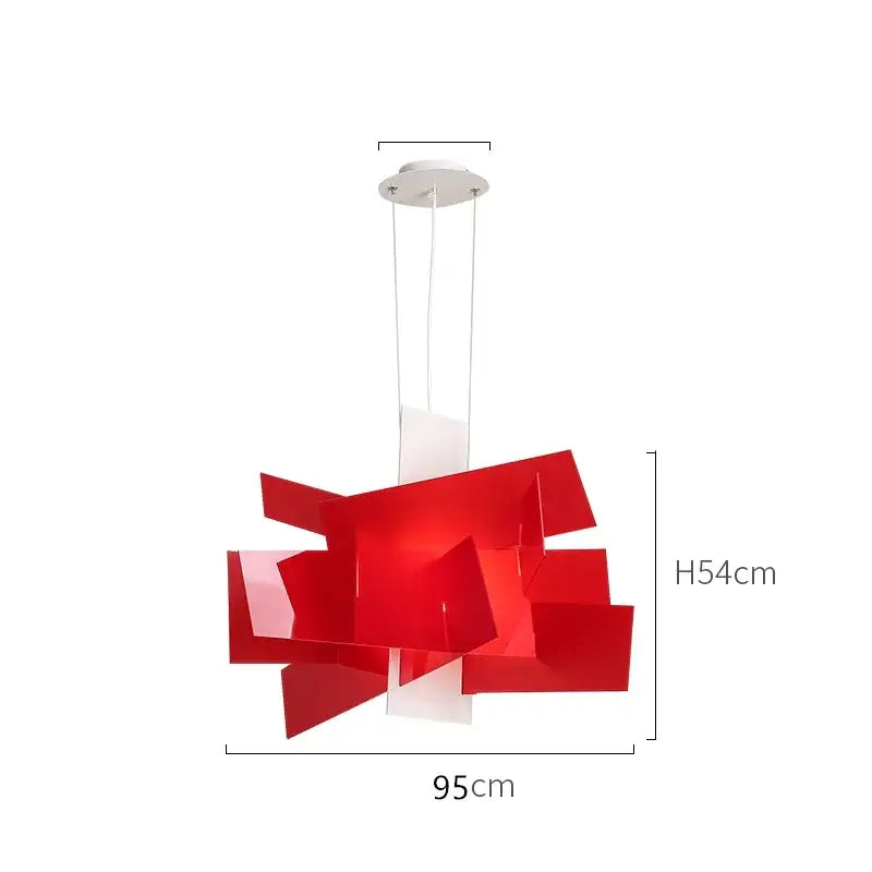 Vibrant red pendant lamp with geometric acrylic panels and white ceiling mount by decorbites big bang led decorbites big bang