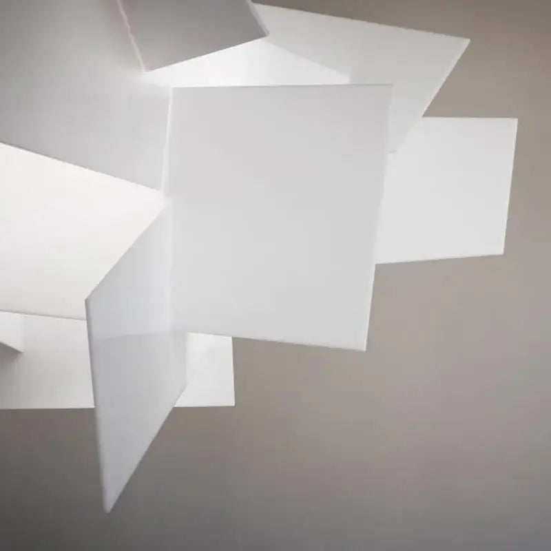 Modern white and gold abstract geometric pendant lamp with angular overlapping square panels for decorbites big bang led decor