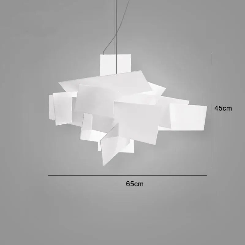 Modern white abstract pendant lamp with layered geometric panels in gold for living room decorbites big bang led art decor