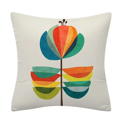 White square cushion cover with vibrant orange teal green floral design featuring decorbites geometry pattern for living room decor