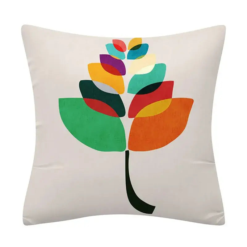 Cream-colored cushion cover with vibrant stylized tree and decorbites geometry pattern for living room decor