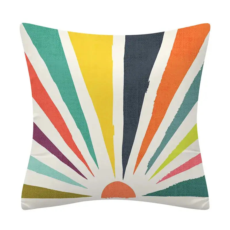 Vibrant rainbow sunburst decorbites geometry pattern cushion cover with textured fabric for living room decor
