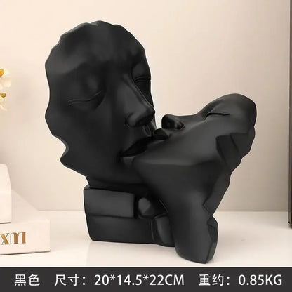 Black matte resin sculpture of abstract gold head couple in kissing pose for living room decorbites abstract gold decor