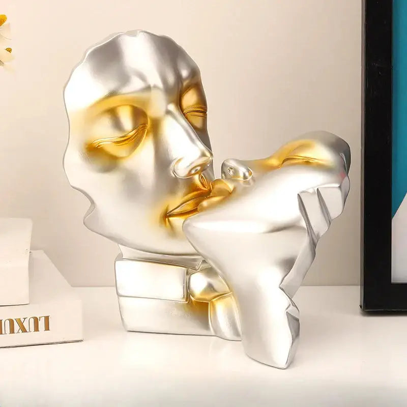 Silver and gold abstract gold head couple sculpture with glossy finish for living room decorbites abstract gold decor