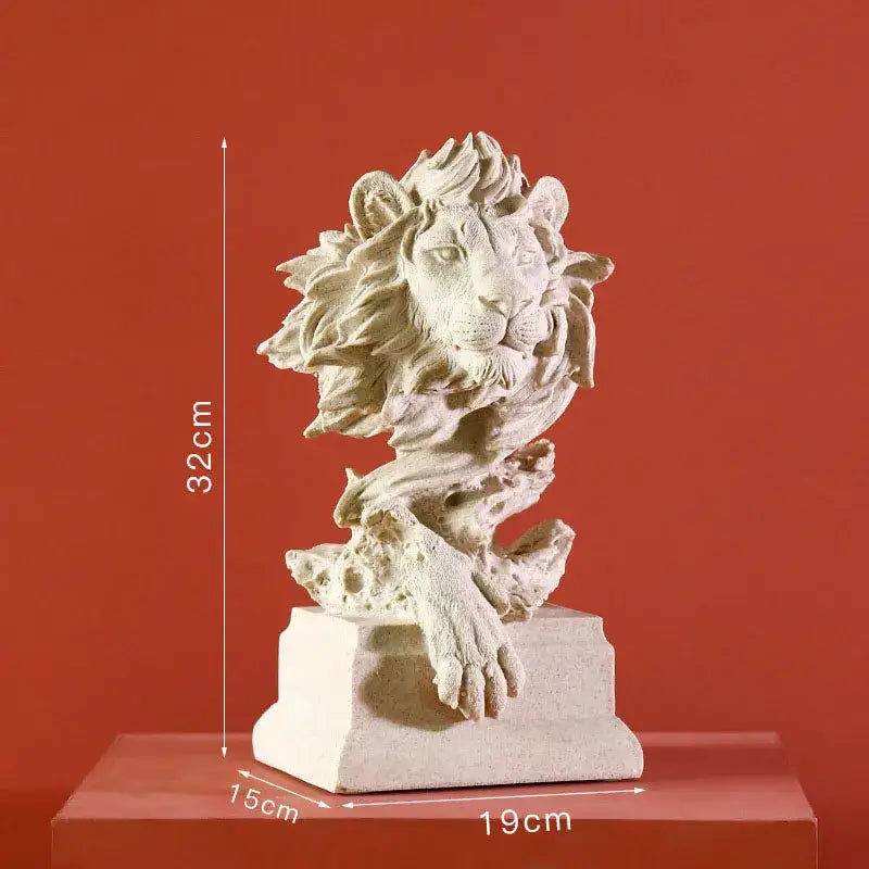White stone lion resin sculpture figurine with detailed mane and paw on rectangular base for decorbites lion resin decor
