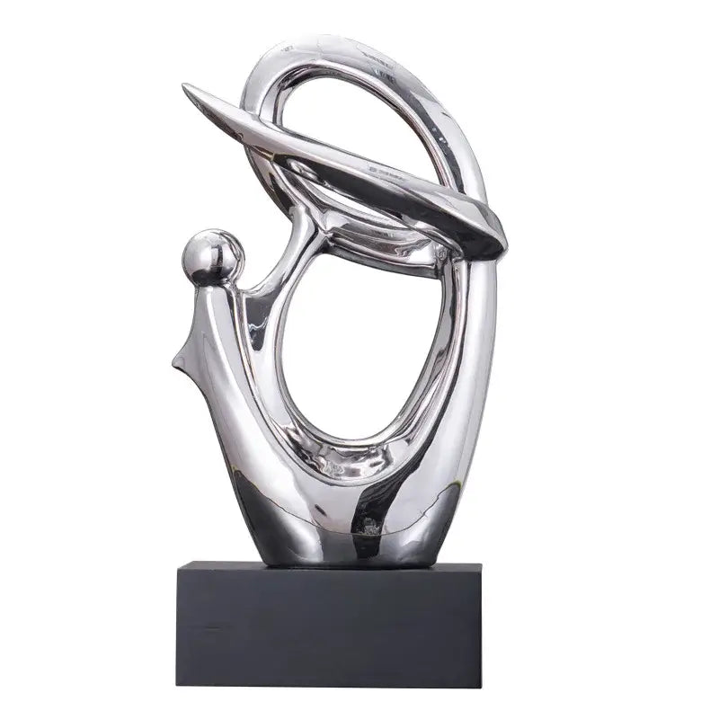 Shiny silver abstract decorative figurine with flowing intertwined forms and spherical base for living room decorbites golden geometric art