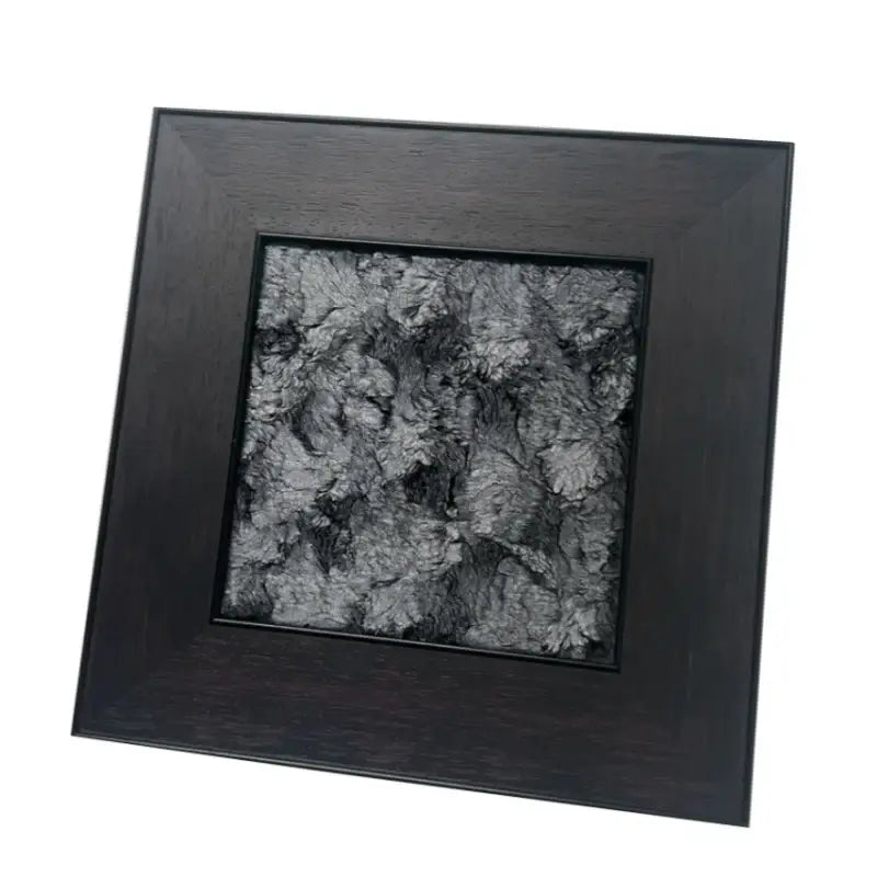 Black-framed decorbites fur decorative painting with textured metallic silver leaf pattern for living room wall decor