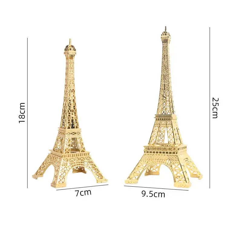 Two gold resin eiffel tower figurines 18cm and 25cm tall for living room decor resin statue collection