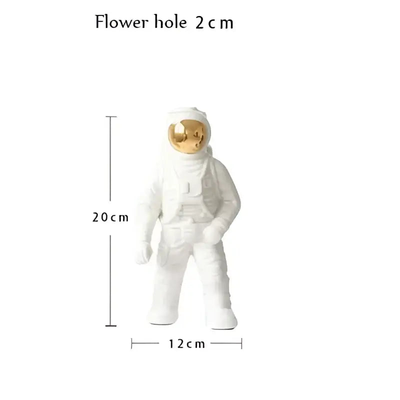 White astronaut figurine with gold visor resin statue 20 cm tall ideal for modern living room decor