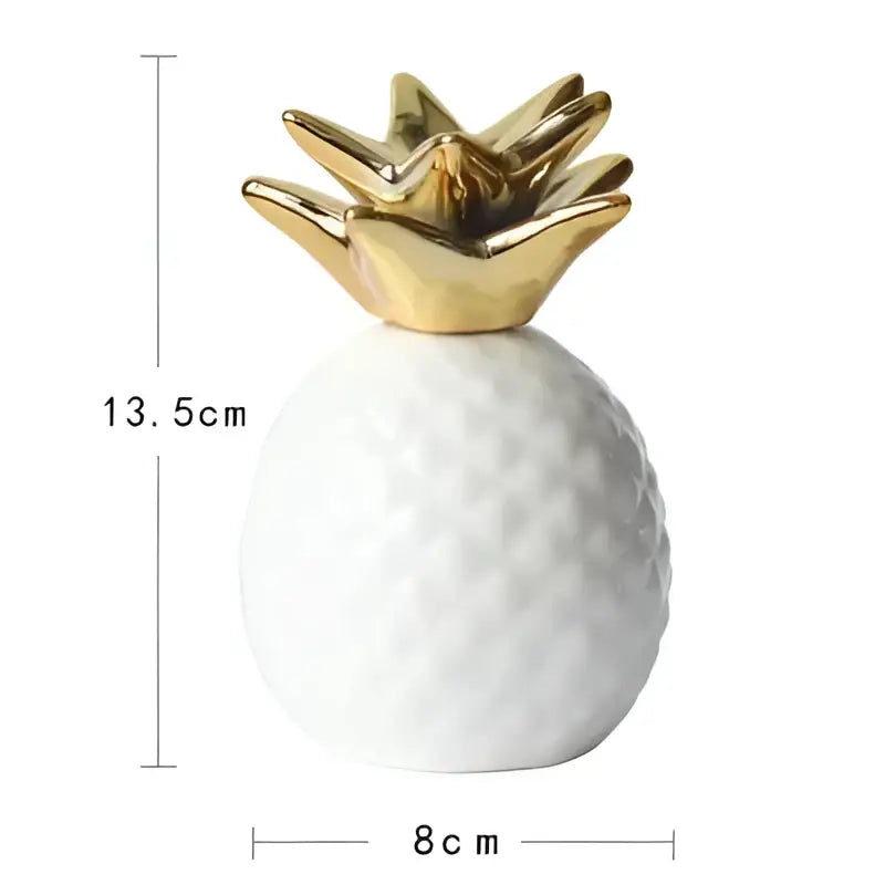 White ceramic pineapple figurine with a gold resin crown suitable for living room decor resin statue accents