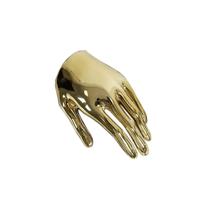 Shiny gold-colored metallic abstract golden hands resin sculpture for living room decor by decorbites