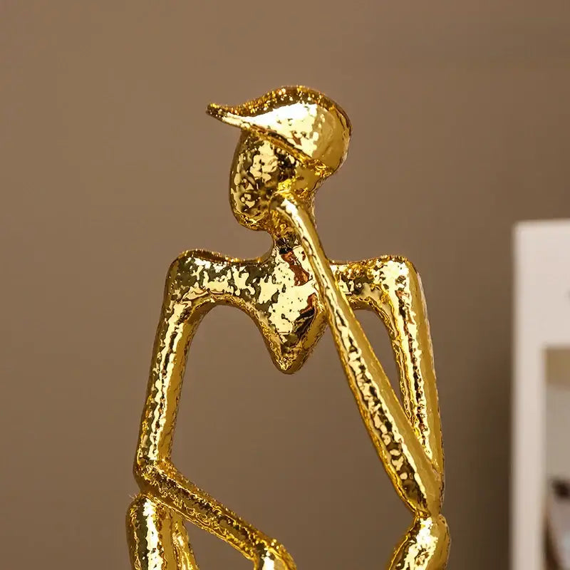 Golden hat thinker figure textured abstract golden hat decorbites figurine for living room gold and black decor