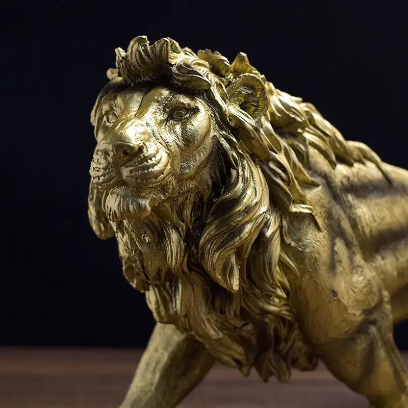 Abstract golden lion crown statue with intricate flowing mane and detailed facial features for living room decorbites lion crown