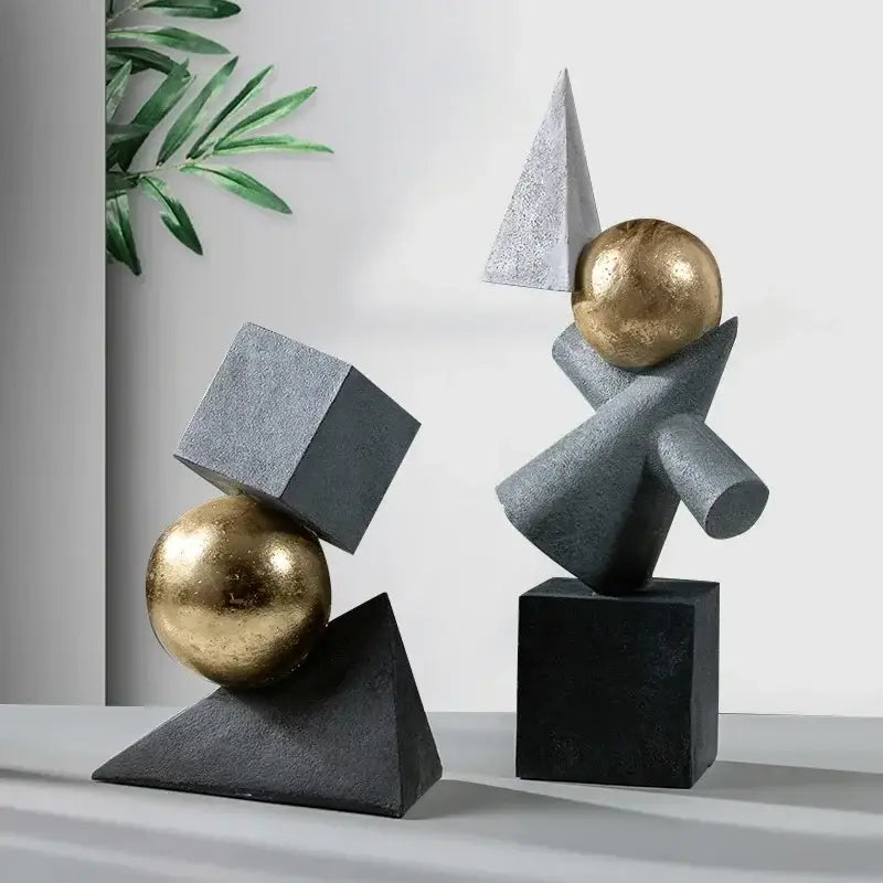 Abstract gray and gold ball sculpture with geometric gold spheres and silver glitter accents for living room decorbites decor