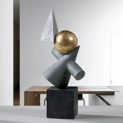Abstract gray and gold ball sculpture decorbites geometric gold ball with a silver triangular crown for living room decor