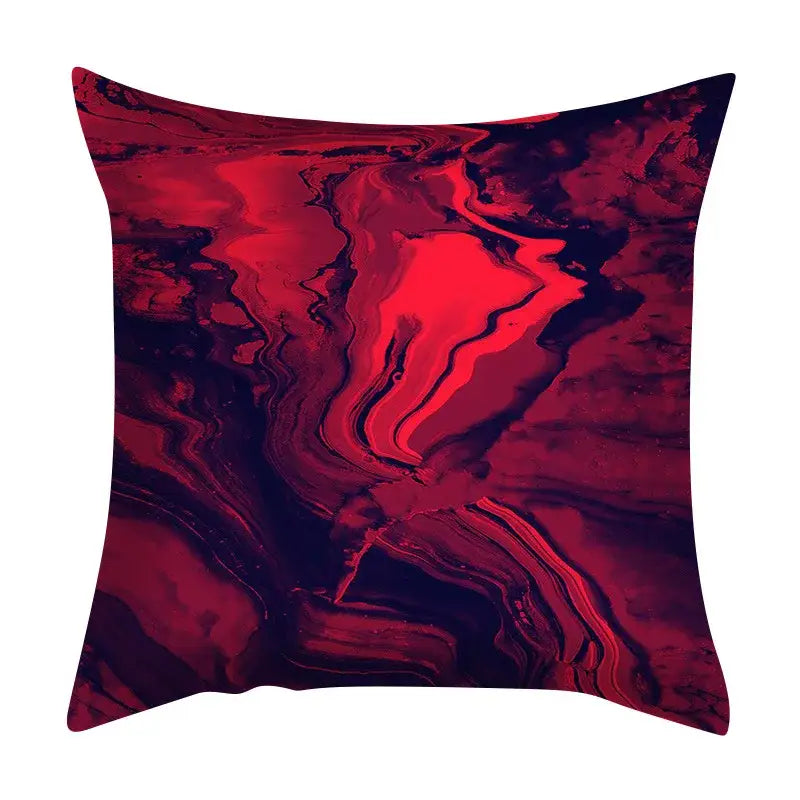 Square throw pillow with bold red and black abstract ink marbling cushion cover by decorbites for living room decor