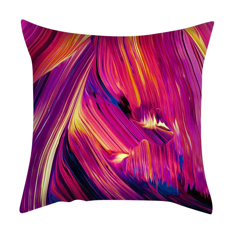 Vibrant decorbites abstract ink cushion cover with swirling magenta fuchsia gold and deep purple abstract ink marbling design