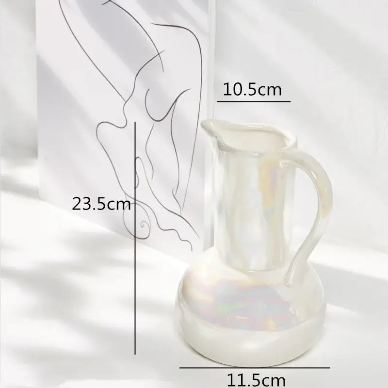 Abstract irregular white decorbites ceramic shell vase with translucent iridescent ceramic pitcher for living room decor