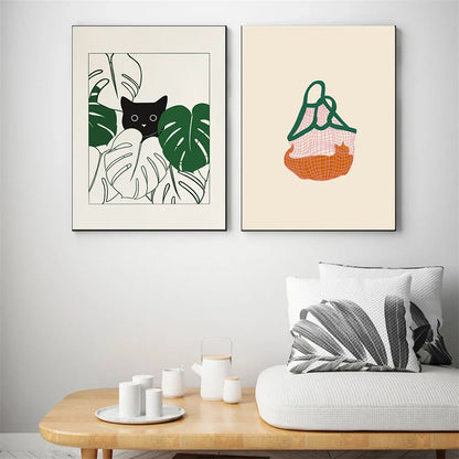Abstract Lazy Cat Canvas Wall Art
