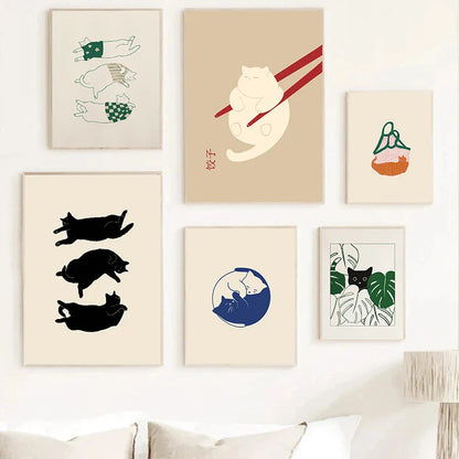 Abstract Lazy Cat Canvas Wall Art