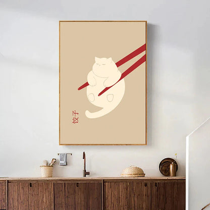 Abstract Lazy Cat Canvas Wall Art