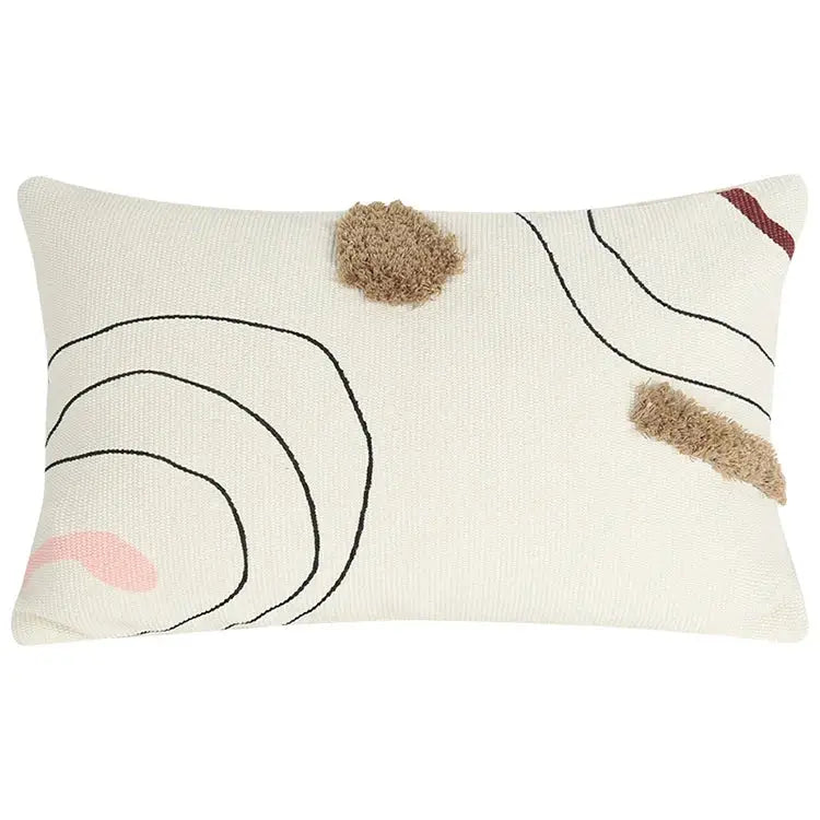 Cream-colored decorbites abstract line cushion cover with black curved lines pink maroon geometric shapes for living room decor