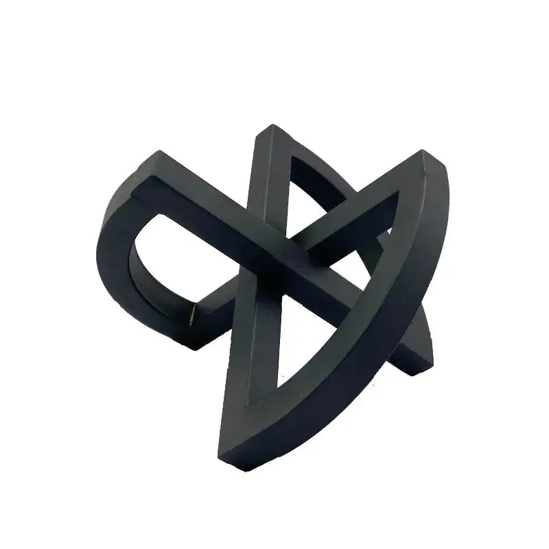 Black ornament abstract matte black infinity symbol sculpture with interlocking geometric design for abstract home decoration
