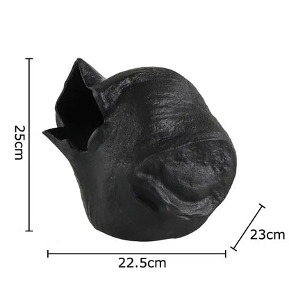 Black cast iron cat-shaped planter with textured surface and open top for abstract artwork decorbites black vase decor