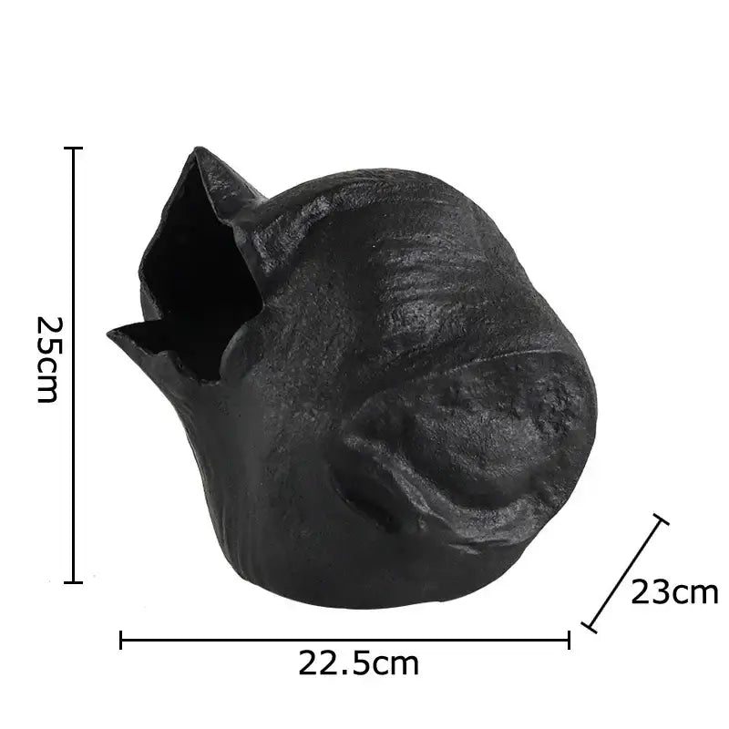 Black cast iron cat-shaped planter with textured surface and open top for abstract artwork decorbites black vase decor