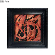 Black-framed abstract modern wall art with swirling copper and orange metallic patterns for decorbites living room decor
