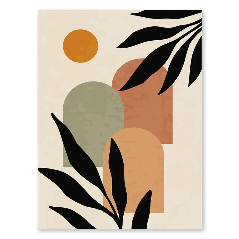 Abstract Nordic Leaf Canvas Wall Art - 03 / 50x70cm No Frame - Posters