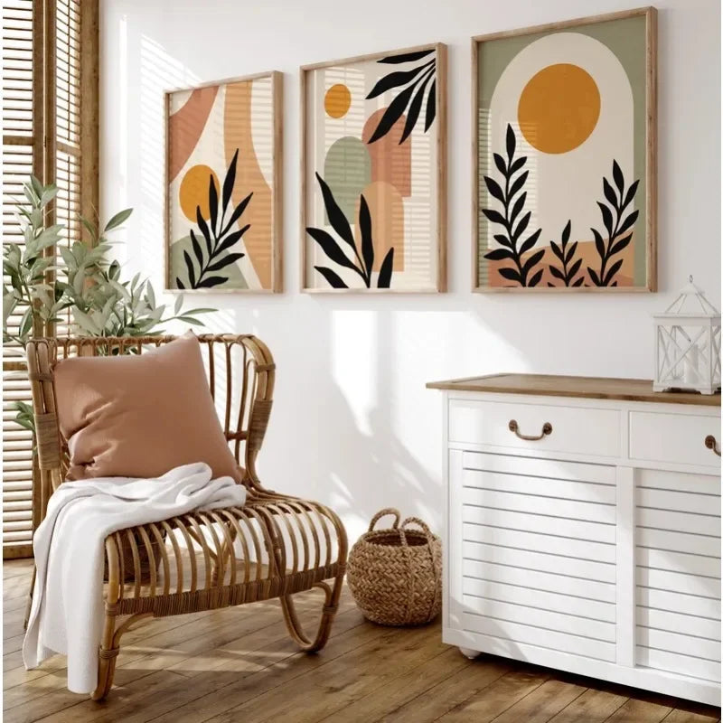 Abstract Nordic Leaf Canvas Wall Art - Posters