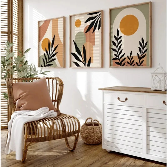 Abstract Nordic Leaf Canvas Wall Art - Posters